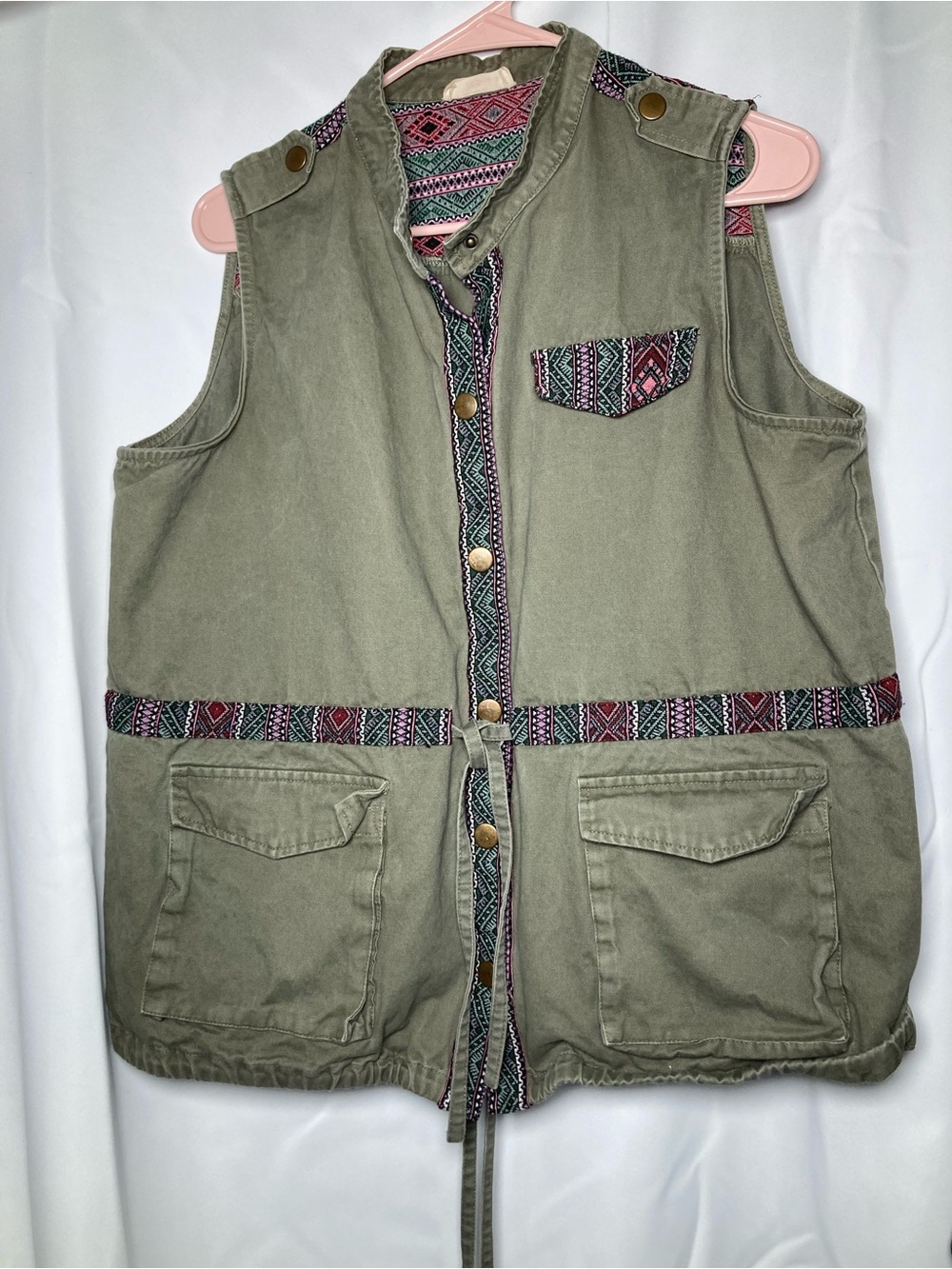 Hummingbird Women's Olive Green Utility Cargo Vest  Sz L #Aztec #Boho